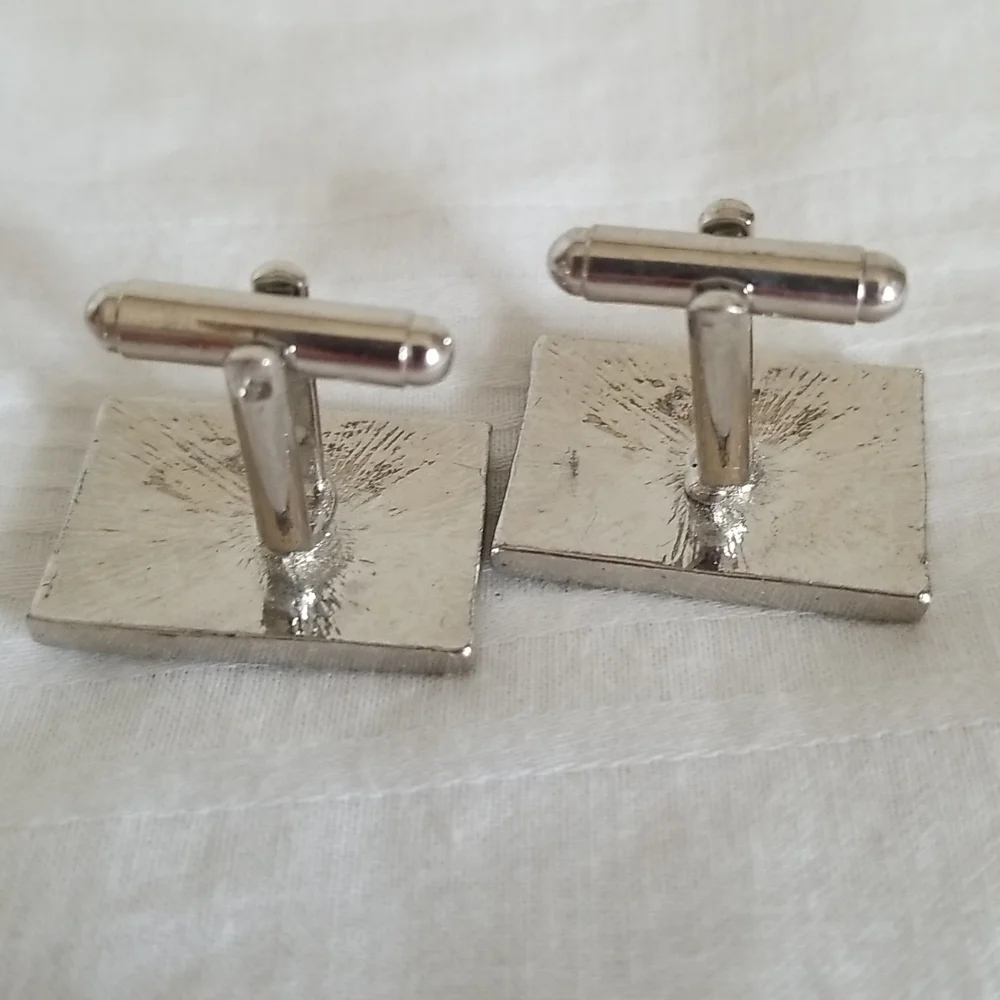 Mens Black Silver Rhinestone Rectangle Cuflinks